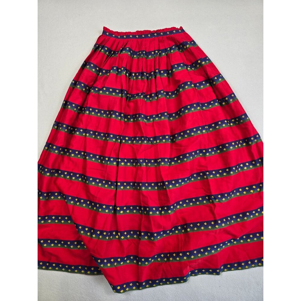 Vintage Cullinane Womens Red Striped Floral Maxi Skirt Size 4 100% Cotton Small